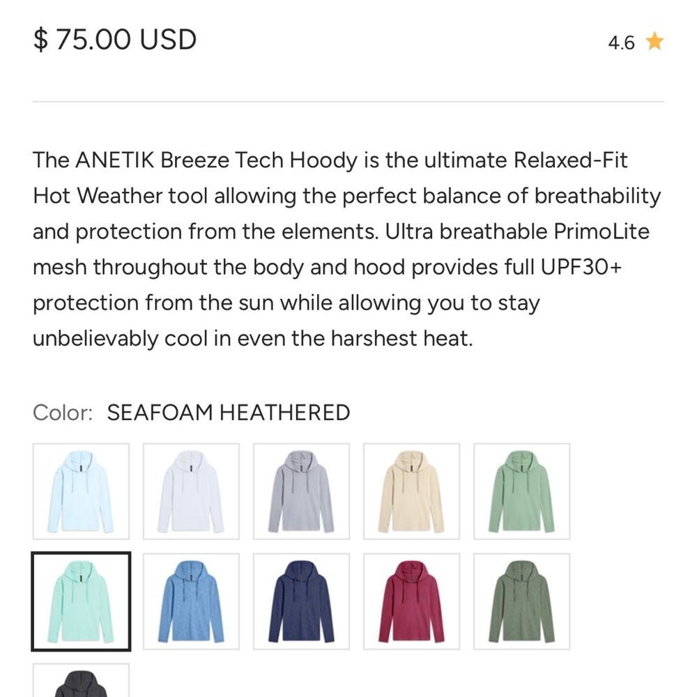 ANETIK Breeze Tech Hoody Seafoam Heather Surf Fish Outdoors $75 - Picture 6 of 11